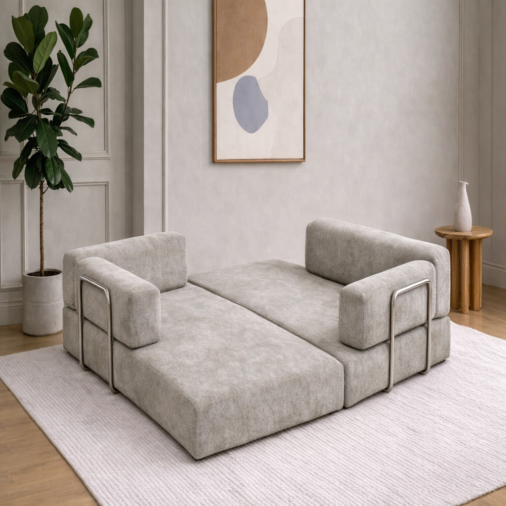 Canapé Convertible Modulable LINÉO Auron – Design Contemporain en tissu gris clair