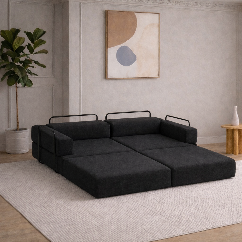 Canapé Convertible Modulable LINÉO Auron – Design Contemporain en Tissu Anthracite