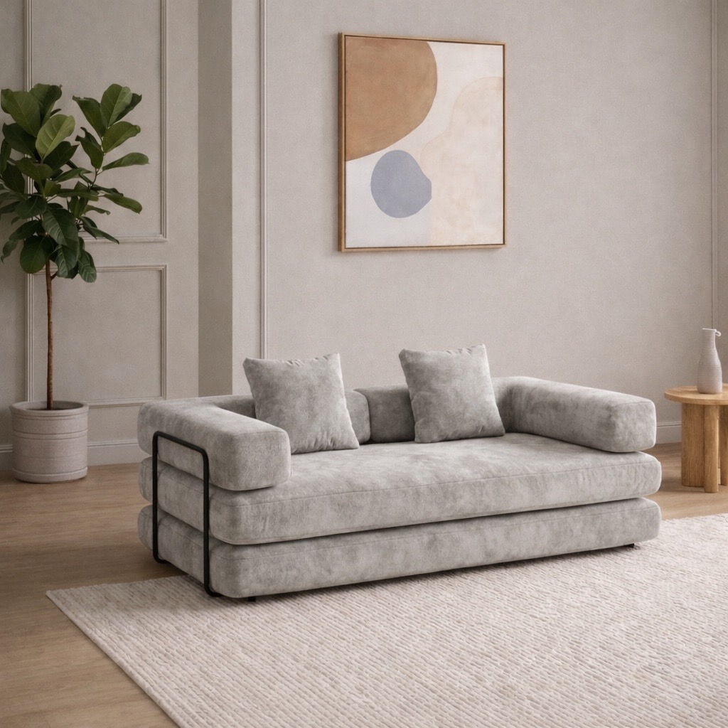 Canapé Convertible Modulable LINÉO Auron – Design Contemporain en tissu gris clair