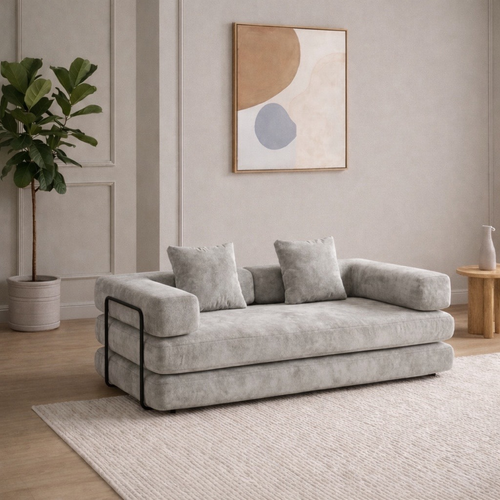 Canapé Convertible Modulable LINÉO Auron – Design Contemporain en tissu gris clair