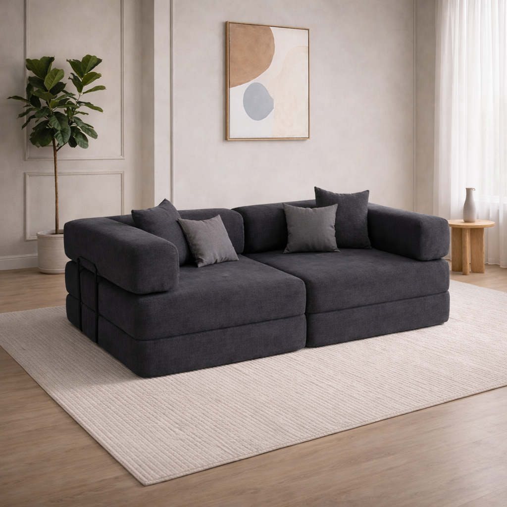 Canapé Convertible Modulable LINÉO Auron – Design Contemporain en Tissu Anthracite