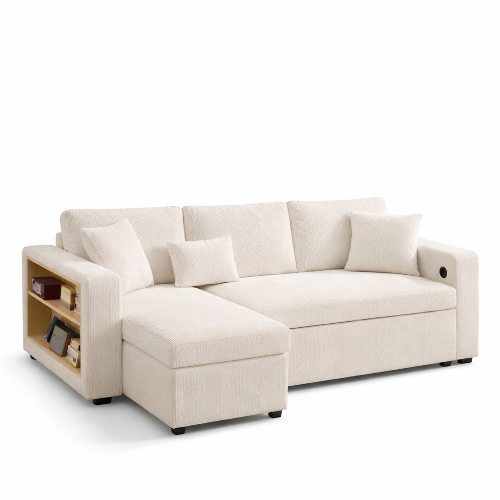 Canapé d’Angle Convertible LINÉO Oria avec Méridienne, Coffre et Rangements Latéraux – Tissu Texturé Anthracite
