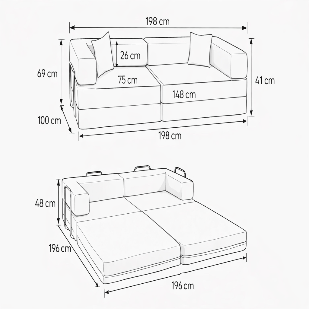 Canapé Convertible Modulable LINÉO Auron – Design Contemporain en Tissu Anthracite