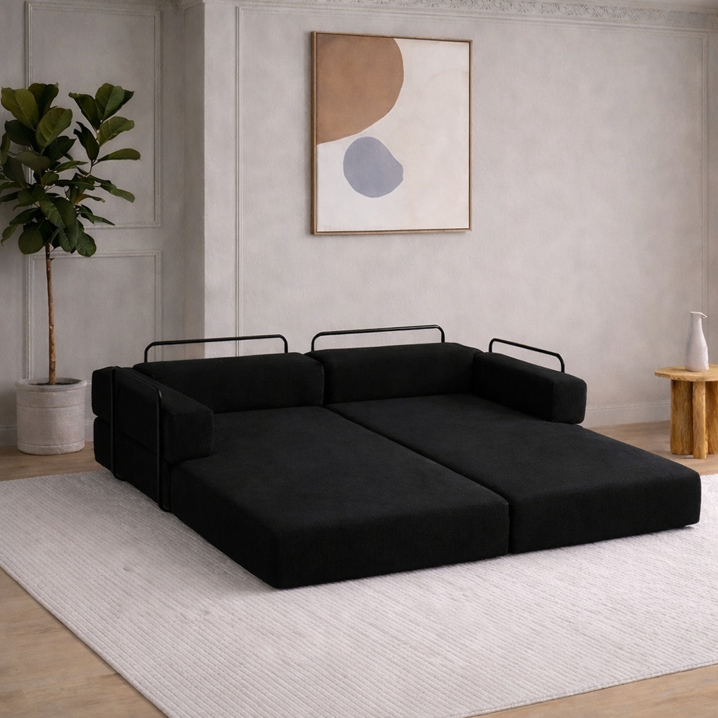 Canapé Convertible Modulable LINÉO Auron – Design Contemporain en Tissu Anthracite