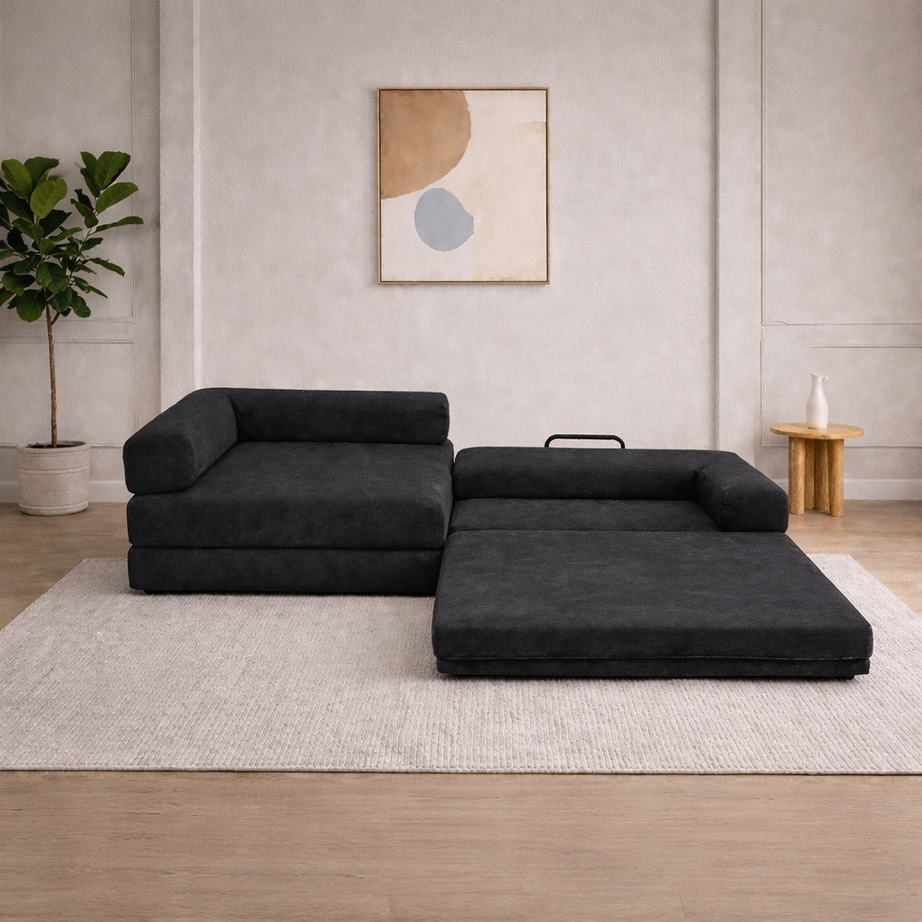 Canapé Convertible Modulable LINÉO Auron – Design Contemporain en Tissu Anthracite