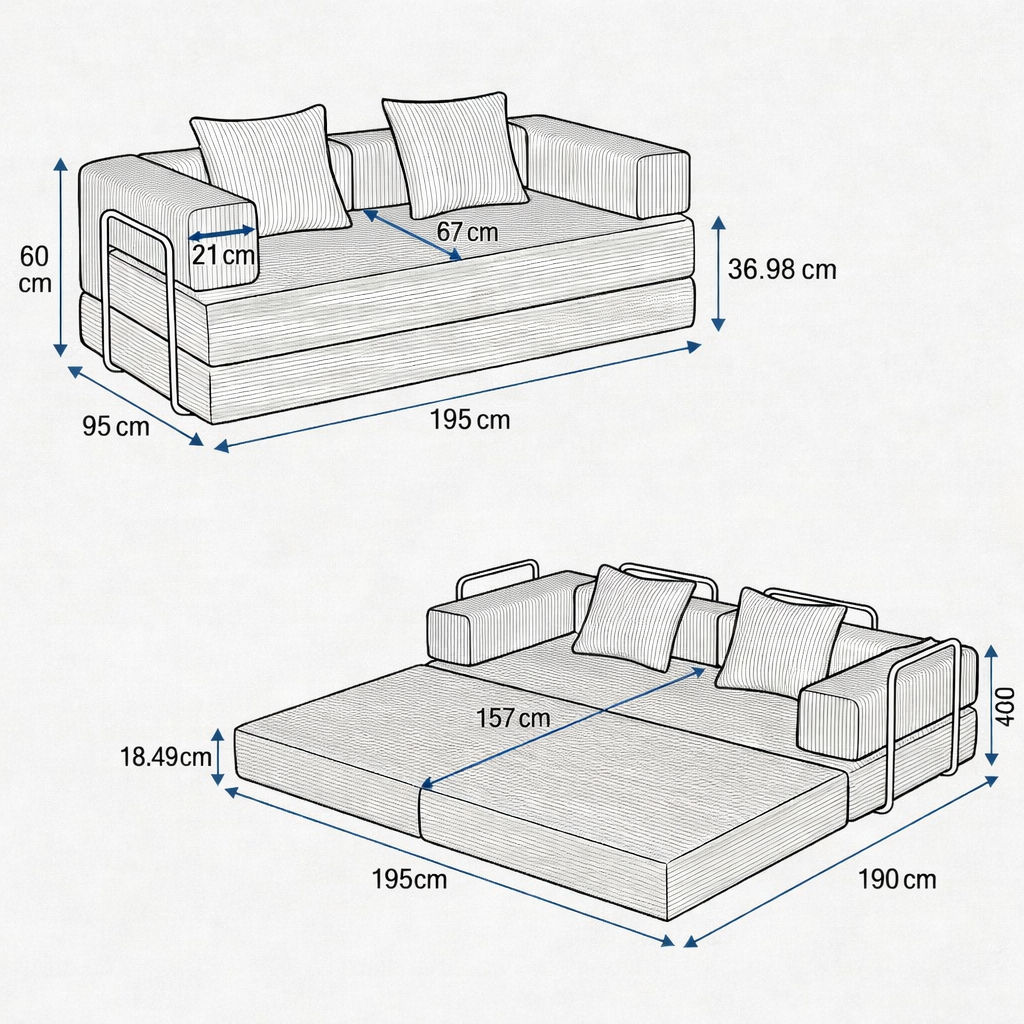 Canapé Convertible Modulable LINÉO Auron – Design Contemporain en tissu gris clair