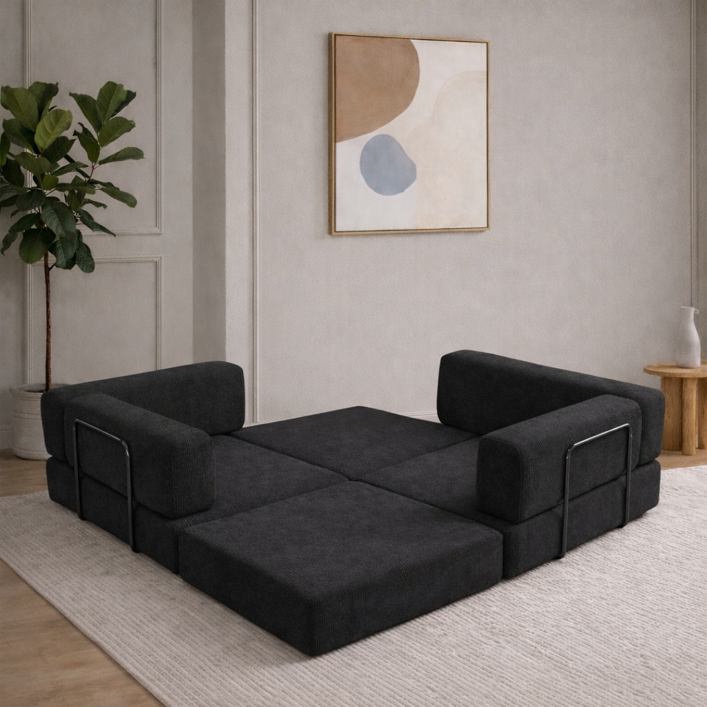 Canapé Convertible Modulable LINÉO Auron – Design Contemporain en Tissu Anthracite
