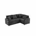 Canapé d’Angle Convertible LINÉO Alba avec Coffre, Ports USB et Porte-Gobelets – Tissu Bouclette anthracite
